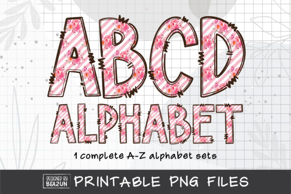Charming Floral Typography: The Pink Rose Stripe Set