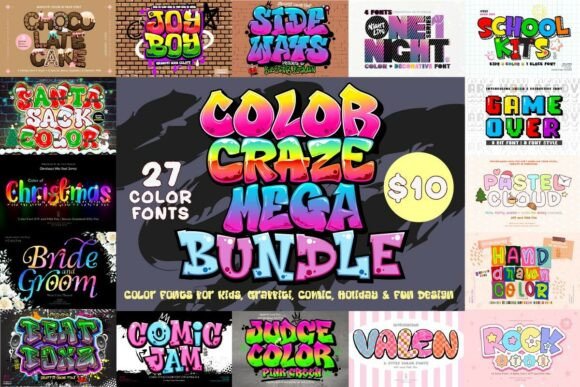 Color Craze Mega Bundle: 27 Fonts to Ignite Your Creative Spark