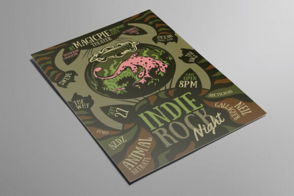 Plesiosaurus and Cats: A Quirky Indie Rock Flyer for Creatives